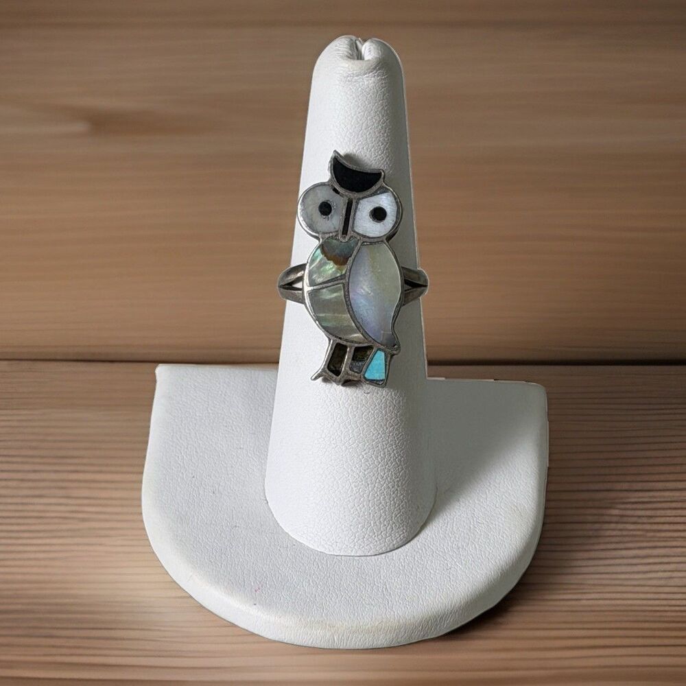 Vintage Native Owl Size 7.25 Sterling Silver Ring